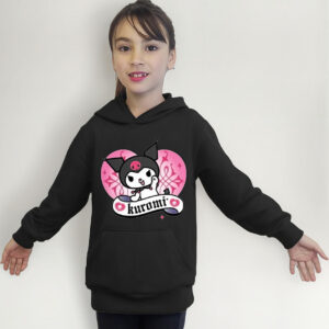 Polerón Canguro Capucha Diseño Kuromi Corazon Estampada Dtf Cod 003